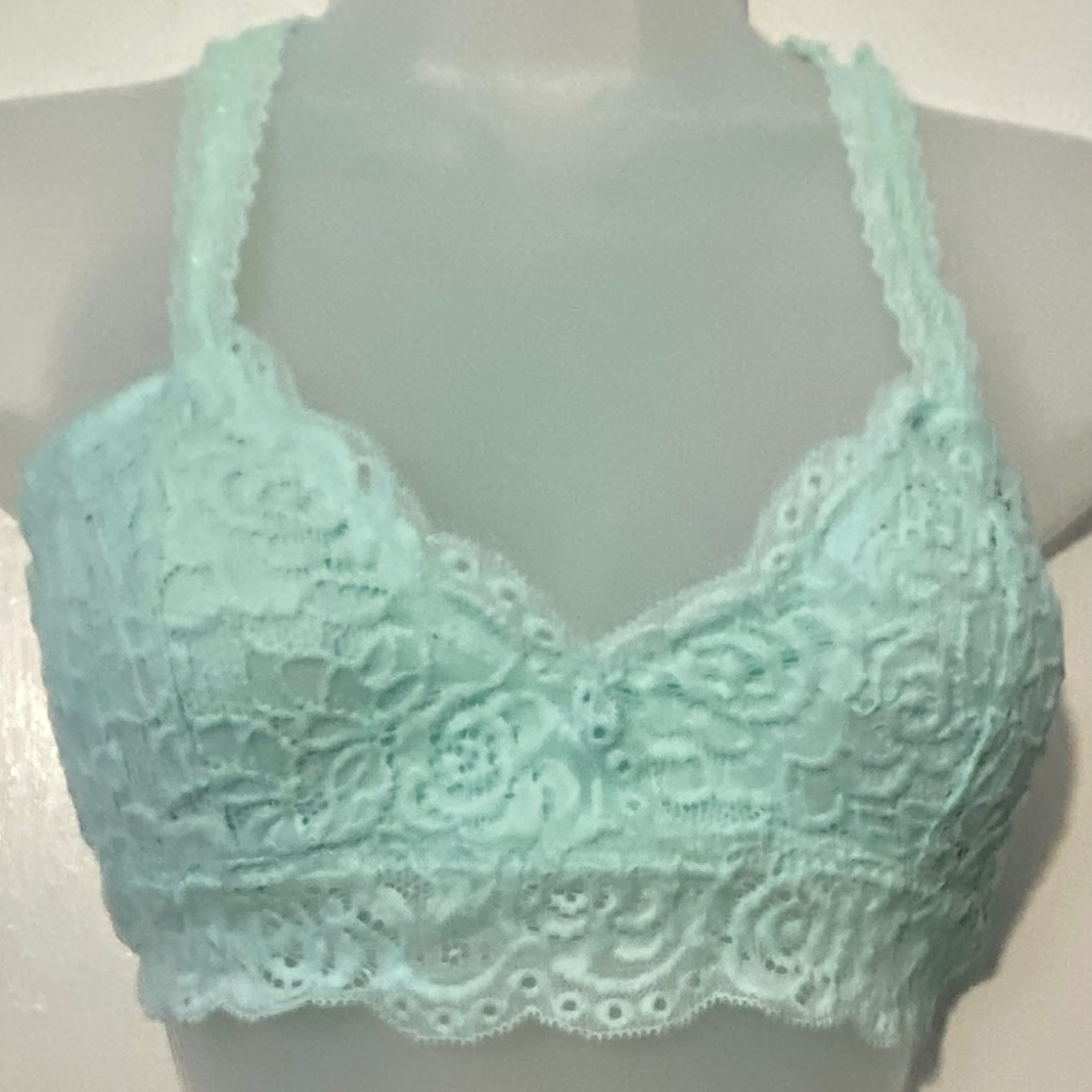 MUDD-Aqua/Mint Floral Crocheted Pullover Lightly Padded Bralette. Md.